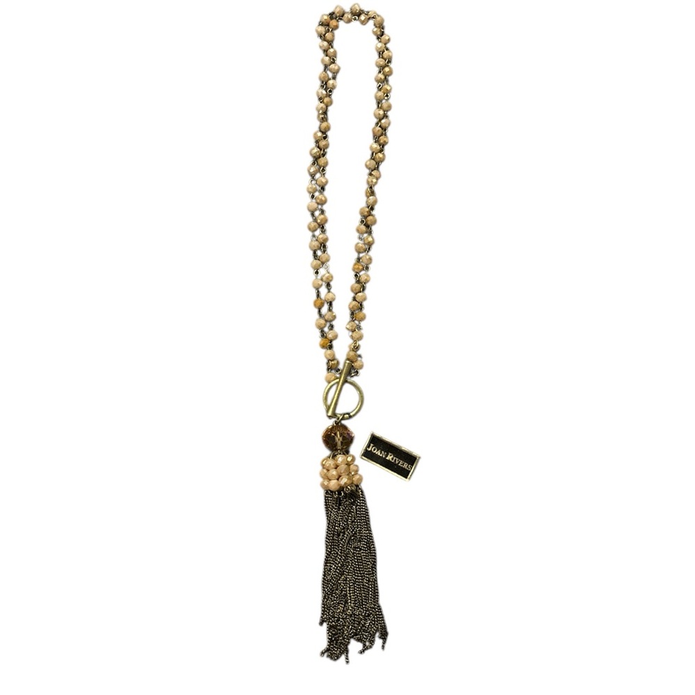 JOAN RIVERS 18" Double Strand Faceted Champagne Bead Toggle Bar Tassel Necklace